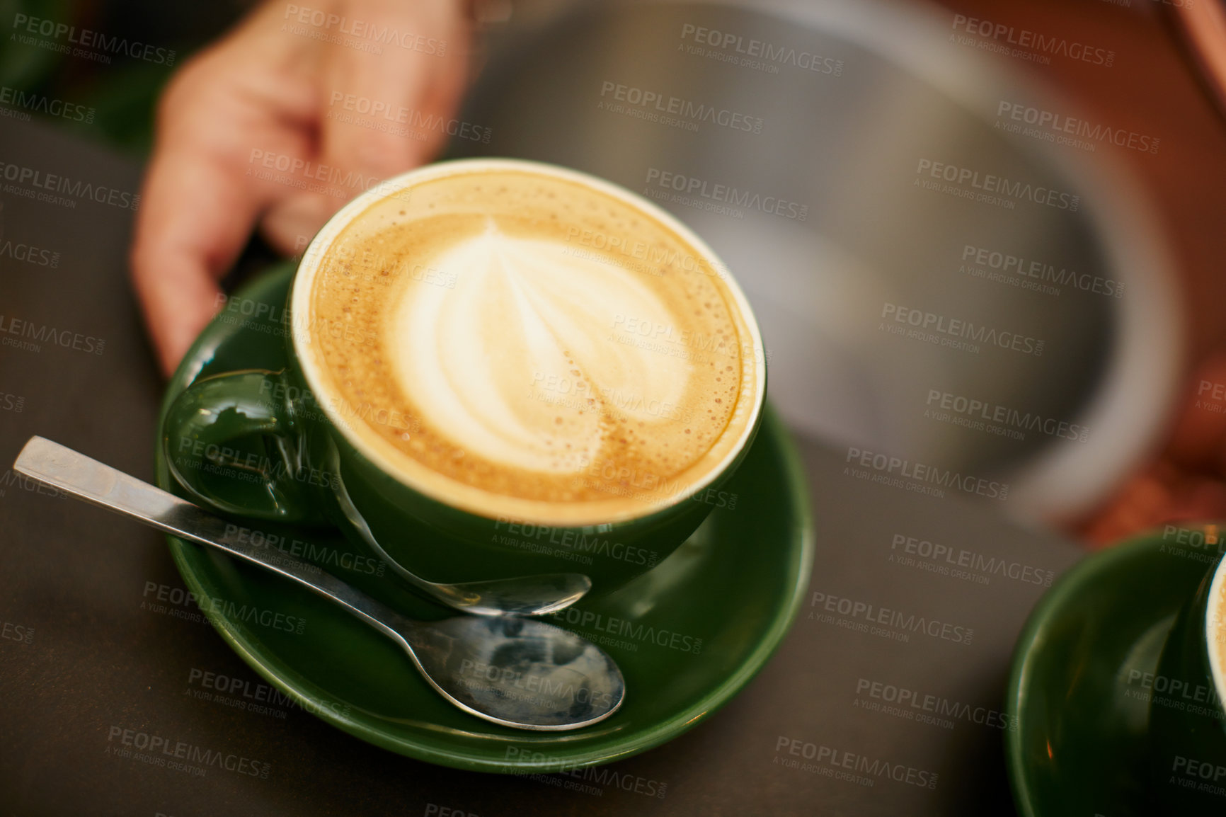 Buy stock photo Shot of creamy cappuccino in a coffee shop 
