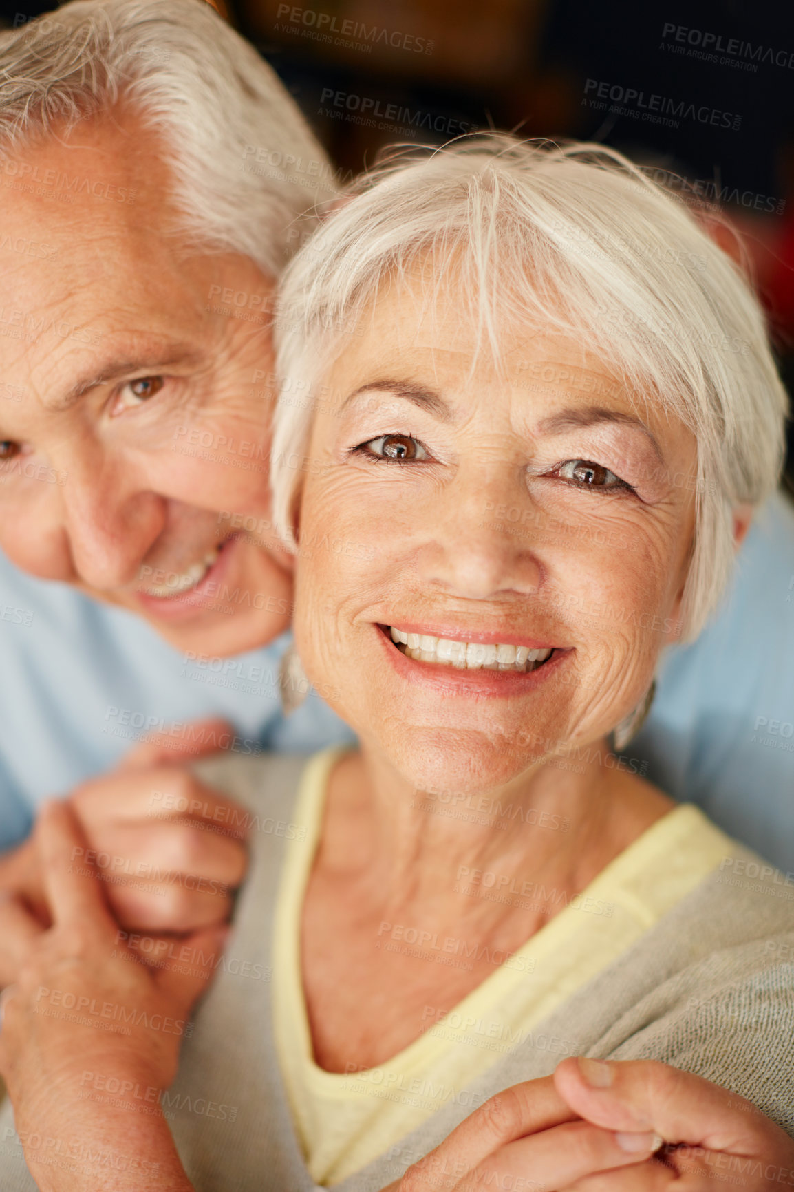 Buy stock photo Portrait of a happy senior couple indoors