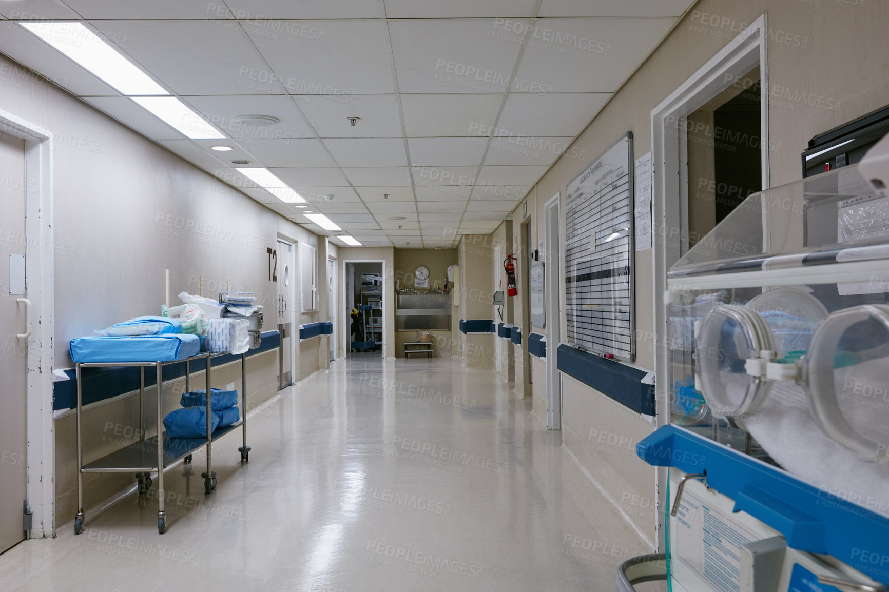 Buy stock photo Shot of an empty corridor in the neonatal unit of a hospital