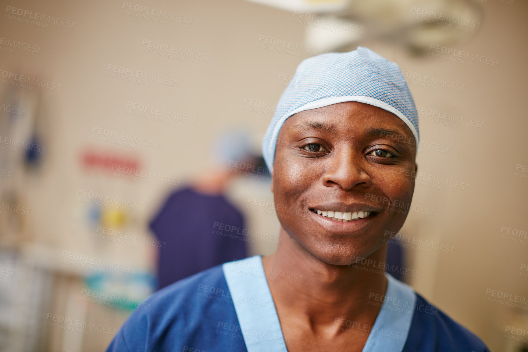 Buy stock photo Portrait of a confident surgeon standing in an operating room