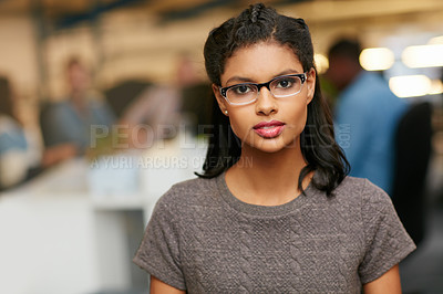 Buy stock photo Portrait of a professional young woman working in a modern office