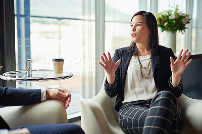 Buy stock photo Negotiation, talking or businesswoman speaking in meeting, discussion or collaboration for growth. Teamwork, review or professional consultant planning for loan, feedback report or project funding