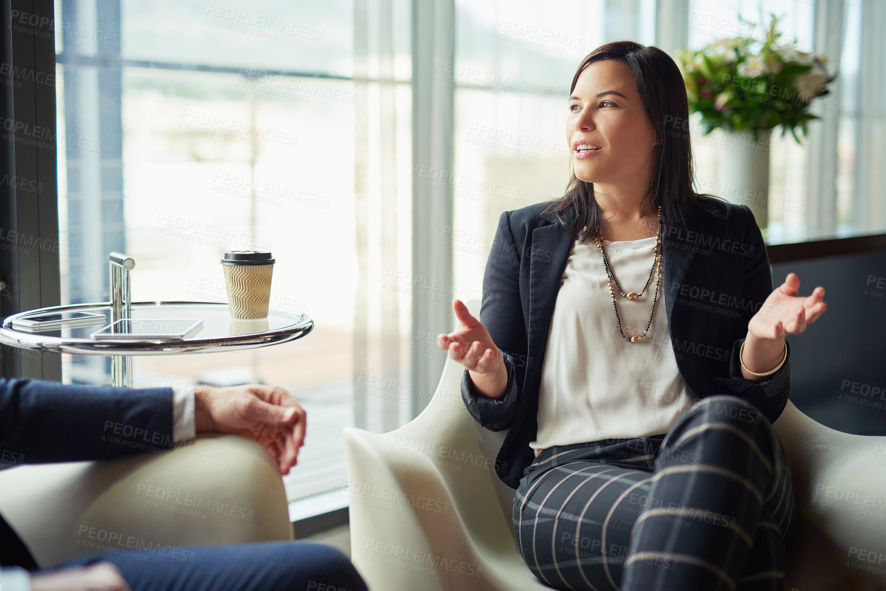 Buy stock photo Conversation, talking or businesswoman speaking in meeting, discussion or collaboration for growth. Teamwork, review or professional consultant planning for ideas, feedback report or project funding