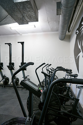 Buy stock photo Cropped shot of the inside of an empty gym in black and white