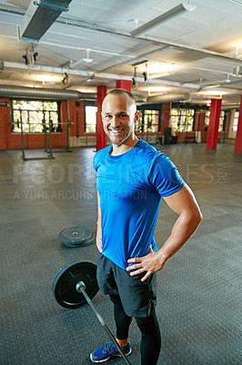 Buy stock photo Portrait of a young man at the gym