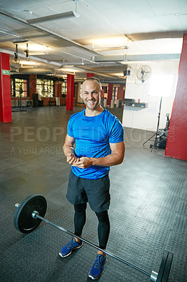 Buy stock photo Portrait of a young man at the gym