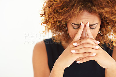 Buy stock photo Shot of a young businesswoman experiencing stress