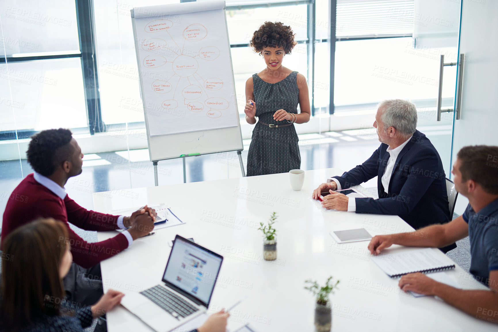 Buy stock photo Cropped shot of a young businesswoman giving a presentation in the boardroom