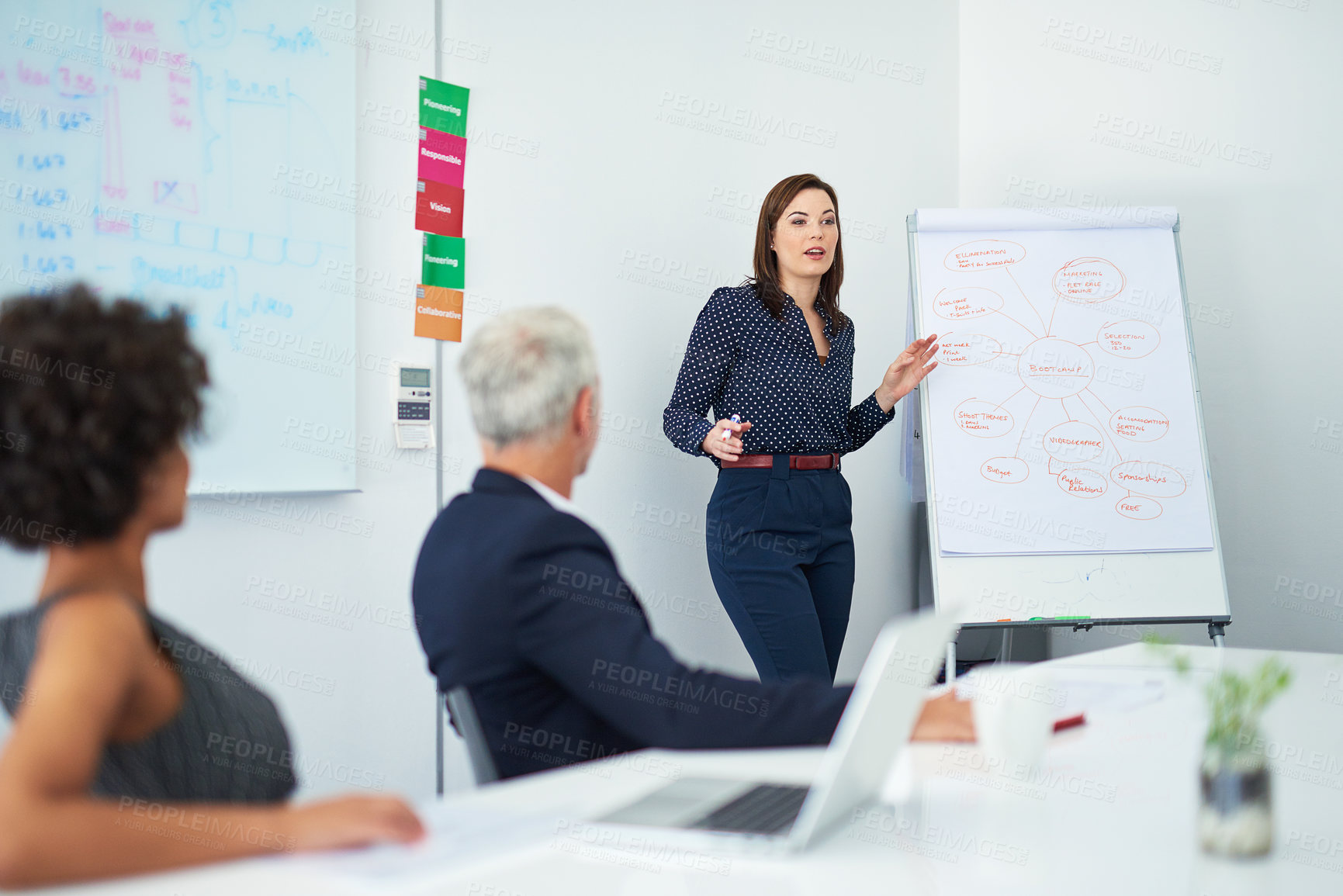 Buy stock photo Cropped shot of a young businesswoman giving a presentation in the boardroom