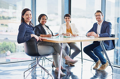 Buy stock photo Portrait of a team of colleagues having a meeting in an office