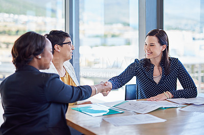 Buy stock photo Cropped shot of corporate businesspeople meeting in the boardroom