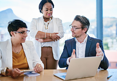 Buy stock photo Cropped shot of corporate businesspeople meeting in the boardroom