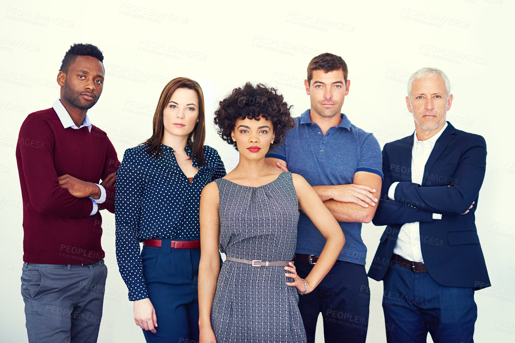 Buy stock photo Design, portrait and solidarity with team of business people in studio together for creative career. Assertive, serious or unity with man and woman employee group at work for designer profession