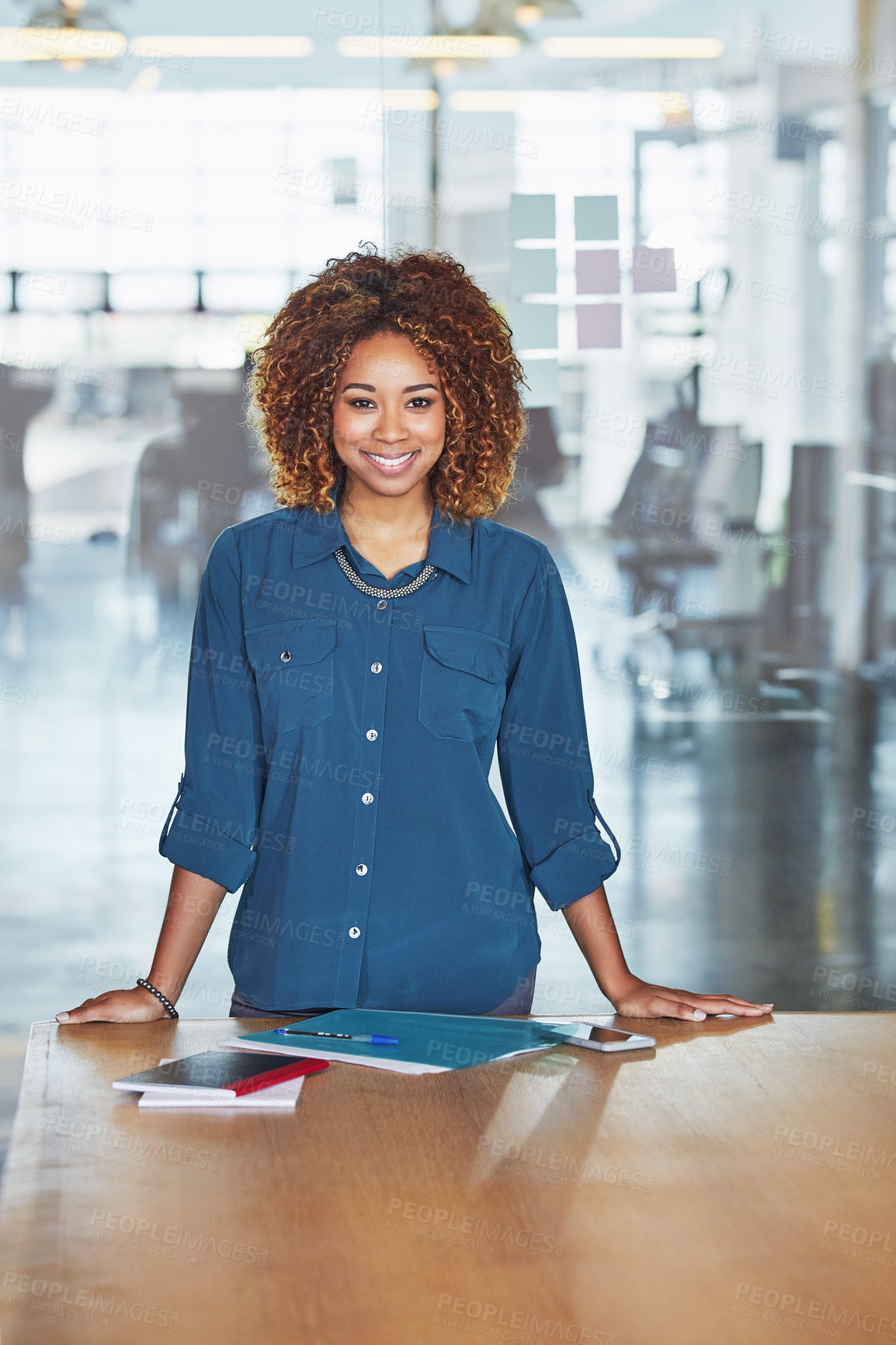 Buy stock photo Portrait of a successful businesswoman working in an office