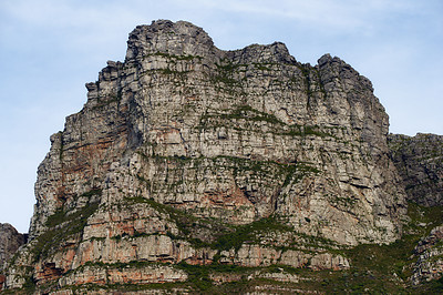 Buy stock photo Panorama view of Lions Head mountain in Cape Town, South Africa during summer holiday and vacation. Scenic landscape of rock and texture hill in a remote hiking area against blue sky.