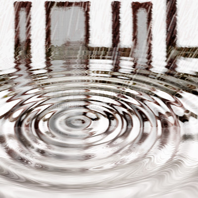 Buy stock photo Liquid silver ripple and vibration pattern after rain or a drop splashed in a puddle. Creative copyspace and abstract background of metallic rippled effect and waves. Closeup concentric water surface