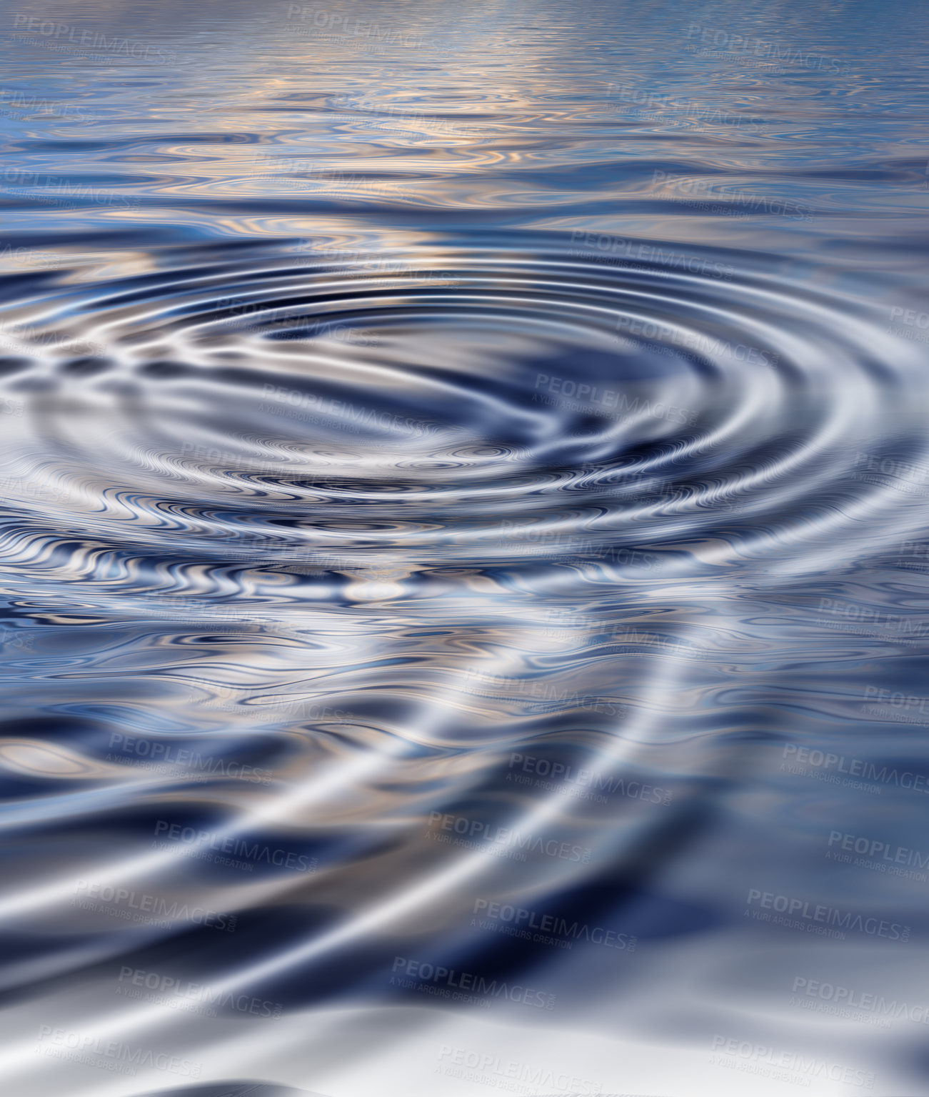 Buy stock photo Zoom in on a ripple effect and pattern on a water surface. Creative puddle with abstract circle rings, calm, peaceful and tranquil meditative theme with copyspace. Cool nature wallpaper or background