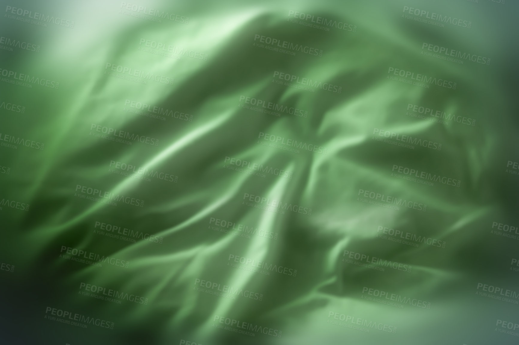 Buy stock photo Green satin fabric textures. Velvet smooth material with elegant folds. Closeup texture of natural green luxury cloth. Abstract background of green silk patterns or creases