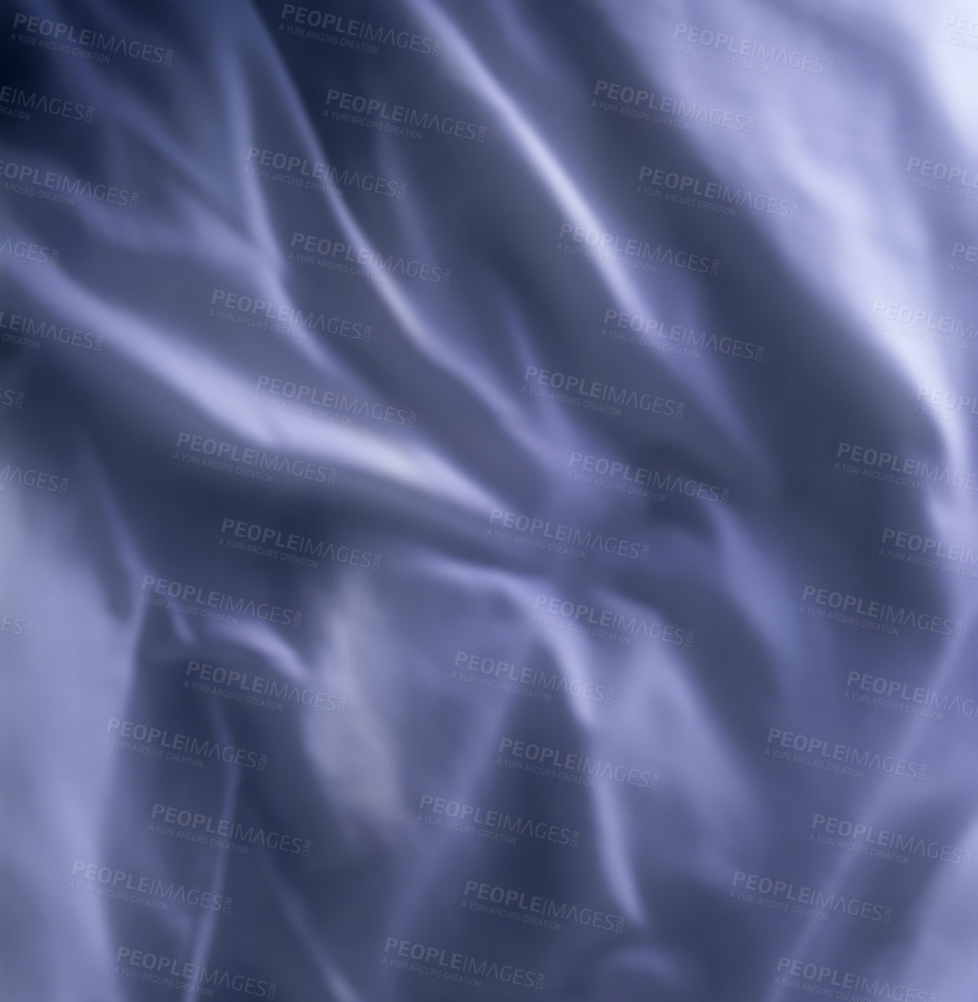 Buy stock photo Top view of blue fabric background. Wrinkled natural linen material. Smooth satin or velvet sheets with gentle folds. Closeup texture of luxurious grey cloth. Abstract dark silk patterns or creases