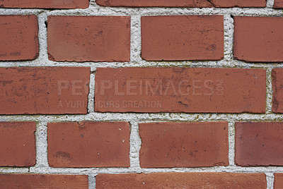 Buy stock photo Closeup of a red brick wall of a house or home. Background of clean, modern, rustic, building and masonry. Historic housing design for detail and concept of an urban structure outside with copyspace