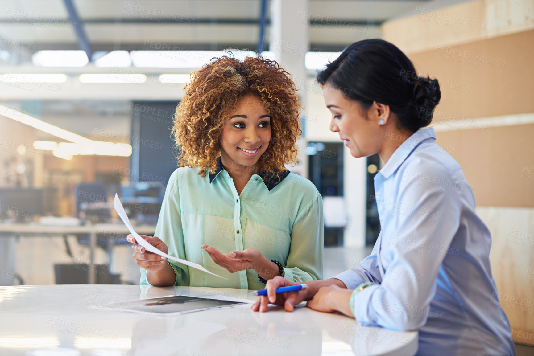 Buy stock photo Human resources, hiring and contract with a woman manager and candidate meeting at work. Business, resume and review with a female employer working on recruitment or in an interview in the office