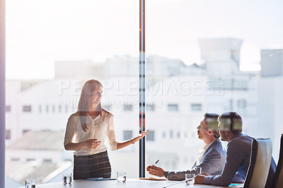 Buy stock photo Leadership, meeting and manager woman in seminar discussion of gender equality, inclusion and empowerment, Corporate boardroom and professional hr person, people or employees with executive speaking
