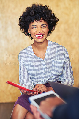 Buy stock photo Portrait of a designer holding her tablet in an office