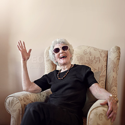 Buy stock photo Shot of a cool senior woman at home