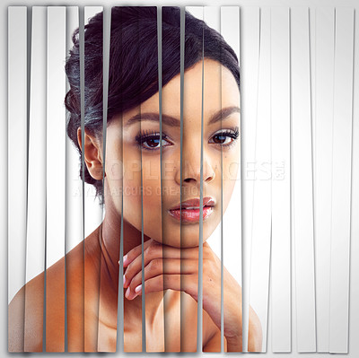 Buy stock photo Composite image of a beautiful young woman in the studio