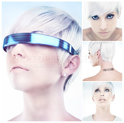 Buy stock photo Composite image of a futuristic-looking young woman