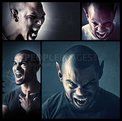 Buy stock photo Composite image of a man changing into a werewolf