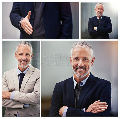 Buy stock photo Composite image of a mature businessman in the studio