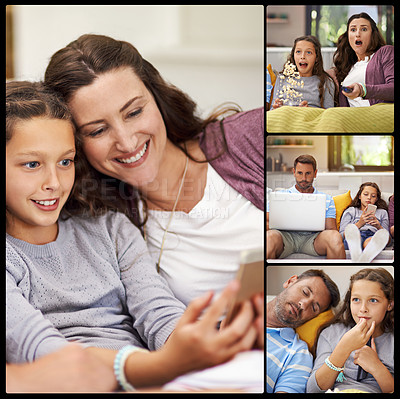 Buy stock photo Composite image of a family relaxing at home