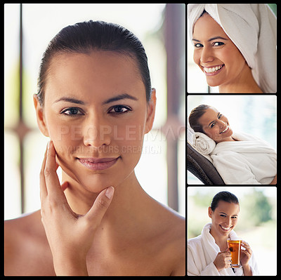 Buy stock photo Composite image of an attractive young woman in a beauty spa