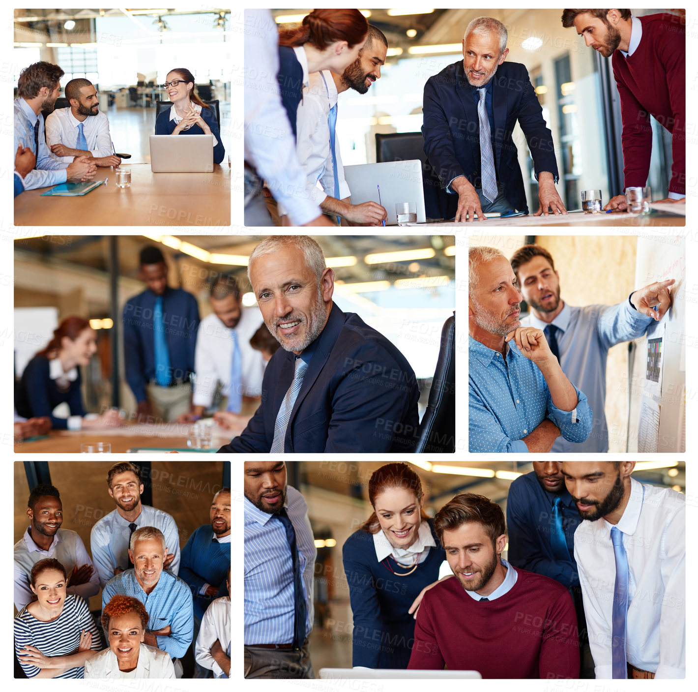 Buy stock photo Composite, team and business people in workplace for career, hr meeting or presentation at creative startup. Happy group, collage and staff in office with different employees, diversity and coworking