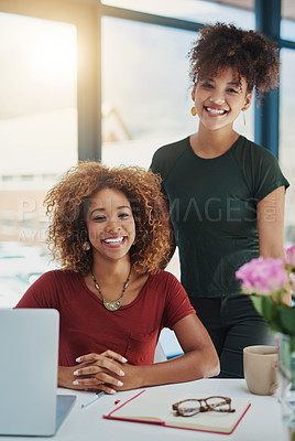 Buy stock photo Portrait of two young designers in an office