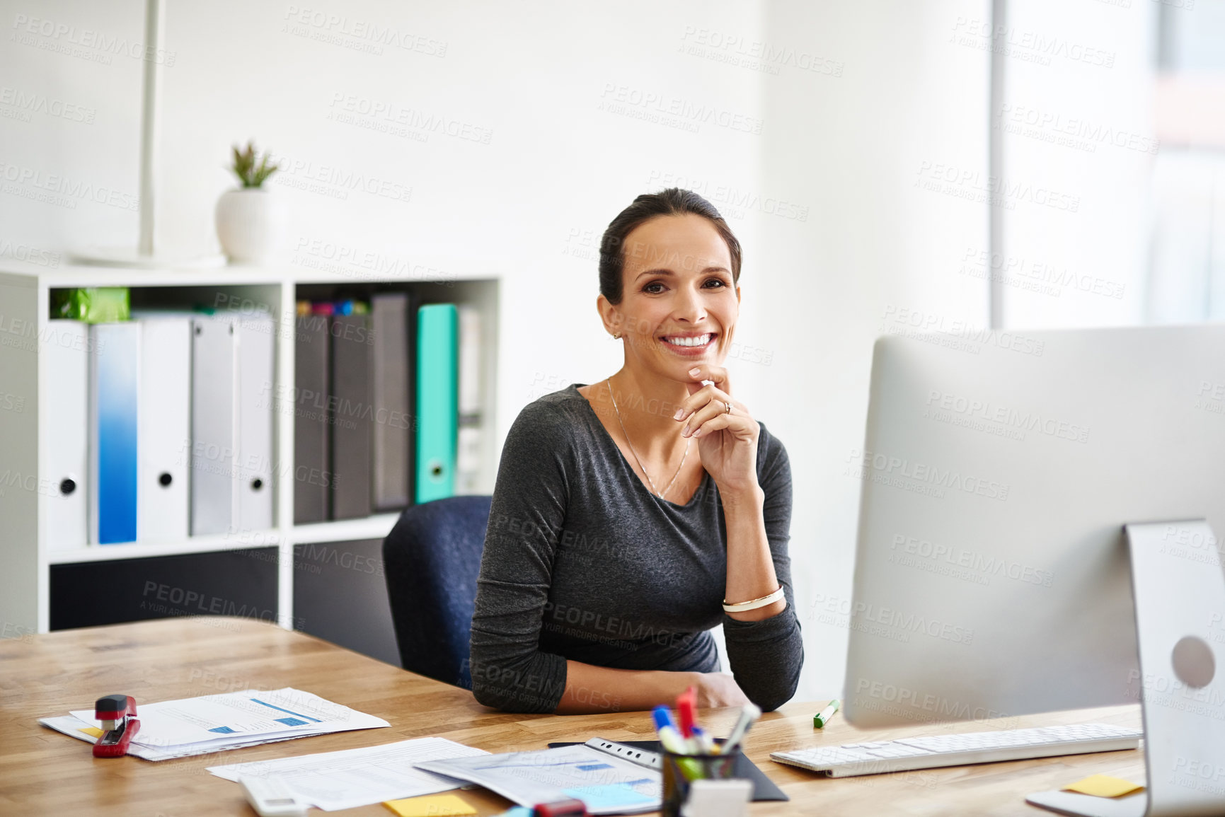 Buy stock photo Portrait of a pregnant businesswoman working in an office