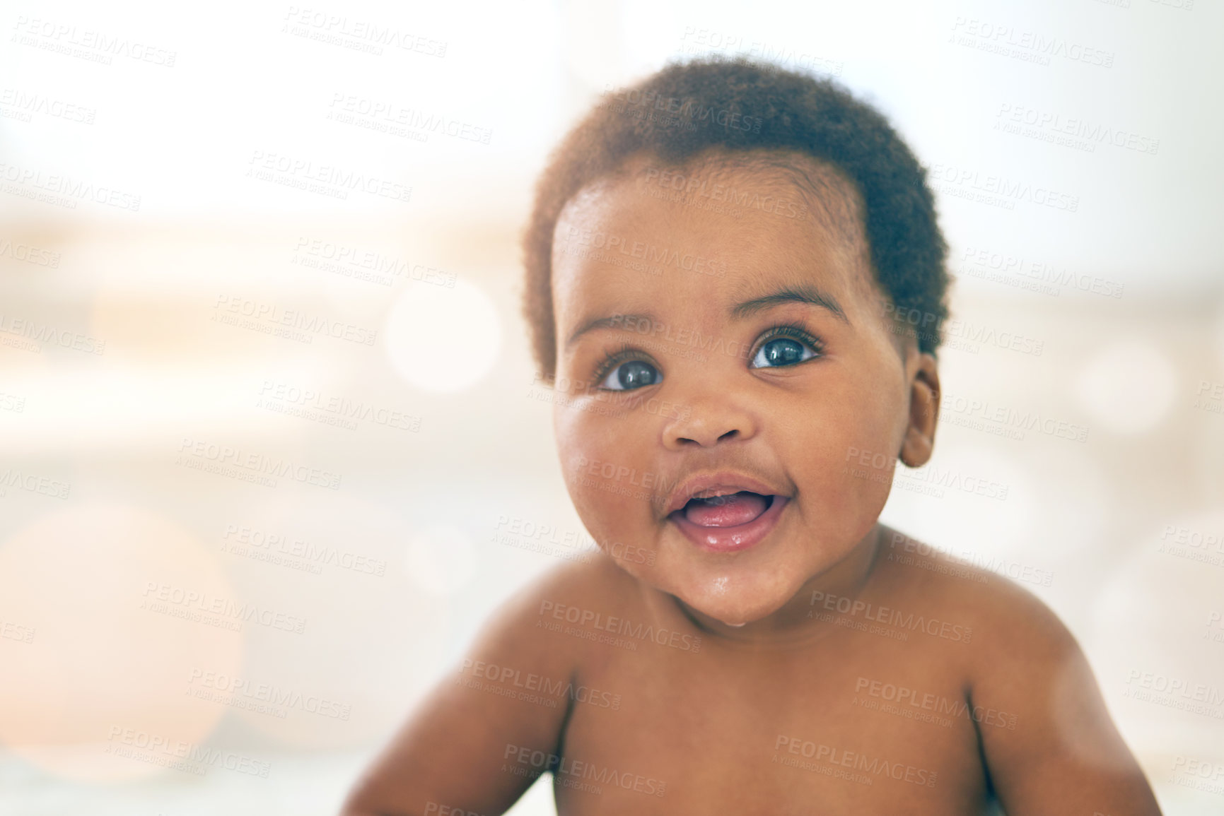 Buy stock photo Shot of an adorable baby girl at home