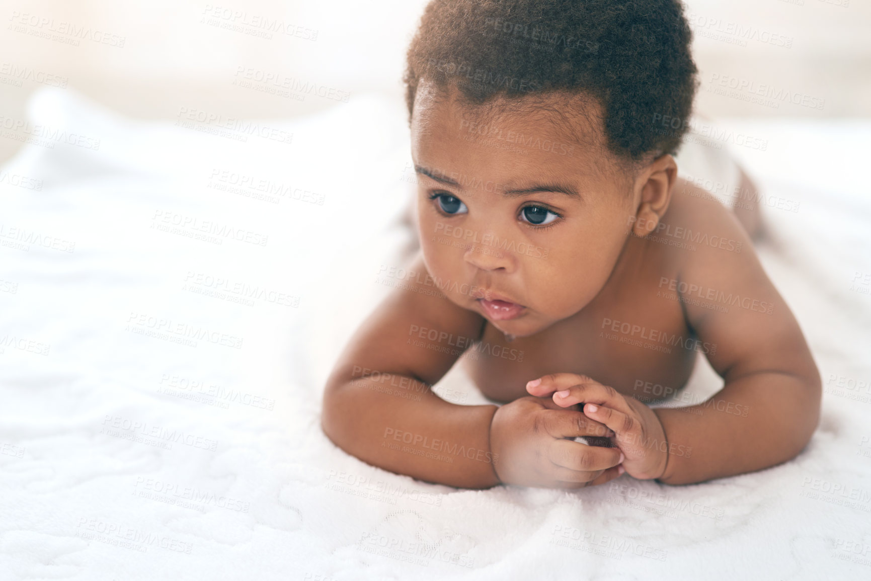 Buy stock photo Shot of an adorable baby girl at home