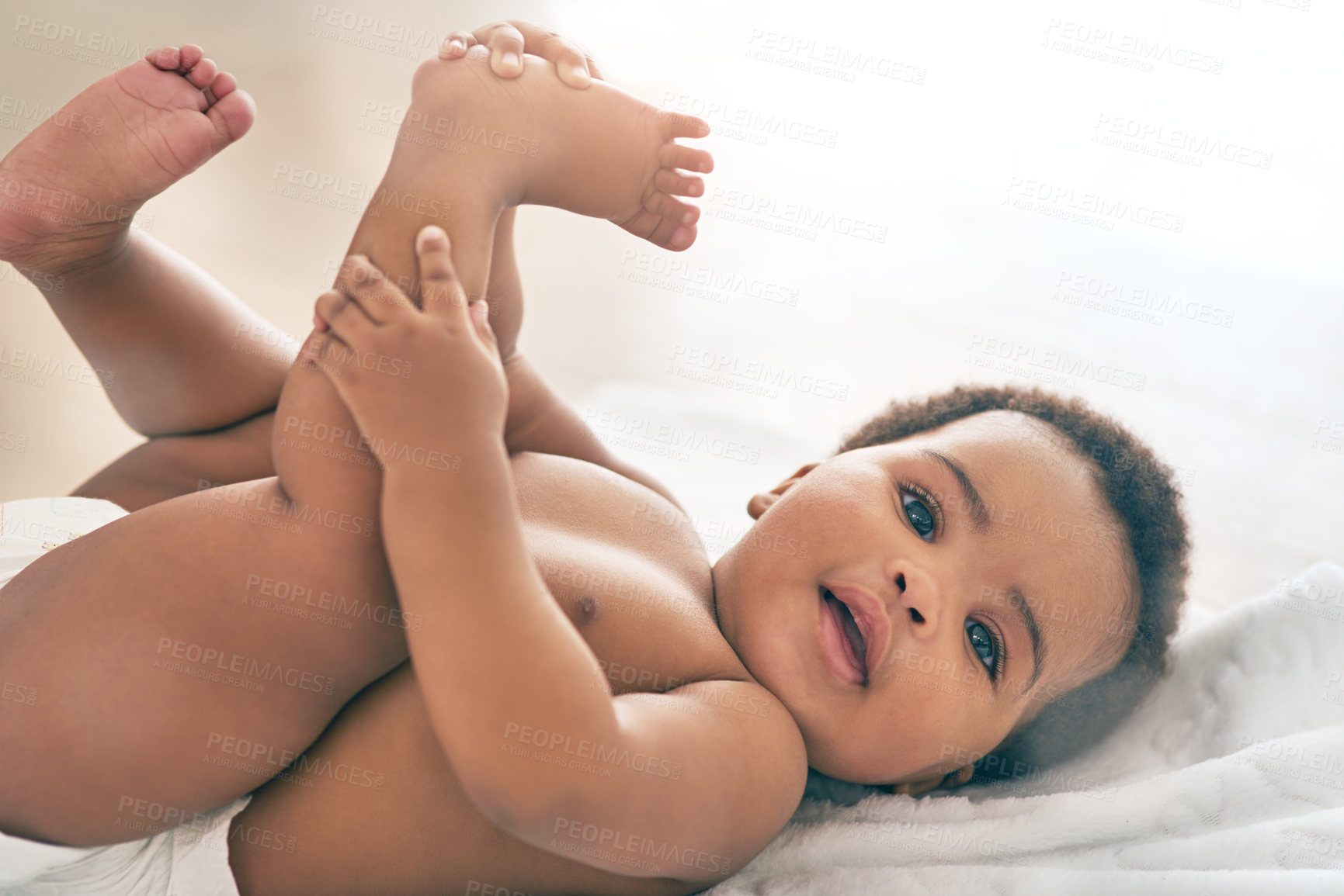 Buy stock photo Shot of an adorable baby girl at home