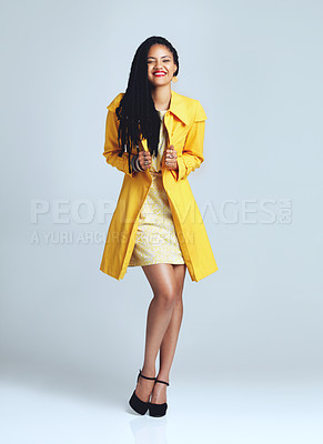 Buy stock photo Studio shot of a fashionable young woman posing against grey background