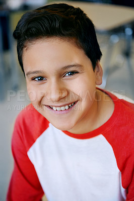 Buy stock photo Portrait of a smiling elementary student at school