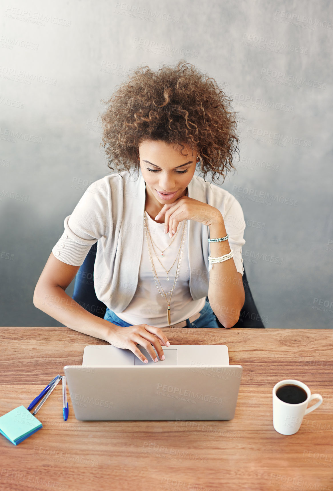 Buy stock photo Laptop, research and startup with business woman in office for paid media specialist, seo manager and social network campaign. Target audience feedback, online and creative agency with person