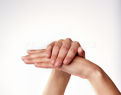 Buy stock photo Closeup studio shot of a woman's hands