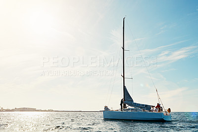 Buy stock photo Shot of people sailing on a yacht
