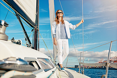 Buy stock photo Shot of people sailing on a yacht