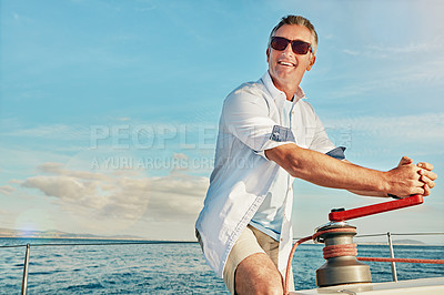Buy stock photo Shot of people sailing on a yacht
