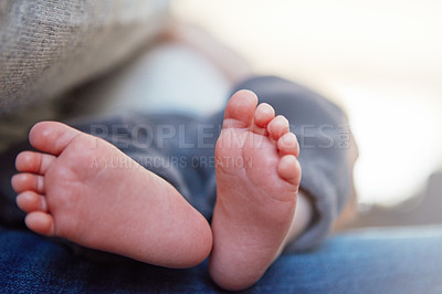 Buy stock photo Closeup shot of a newborn baby's feet