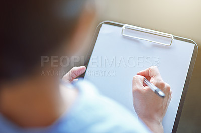 Buy stock photo Cropped shot of a businesswoman writing on a blank page