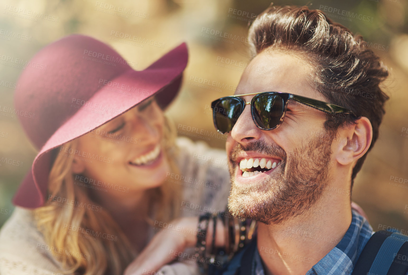 Buy stock photo Cropped shot of an affectionate young couple during a hike